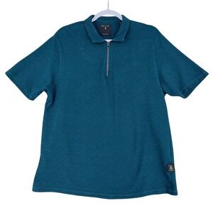 Rare Rabbit Men's Teal Geometric Print Short Sleeve Quarter Zip Polo Shirt XL